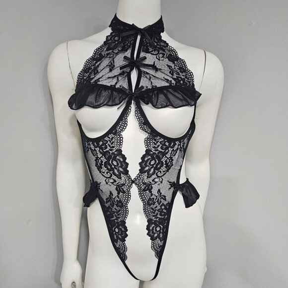 Pure Desire Cut-out Ruffle Trim Crotchless Teddy - Picture 2 of 4